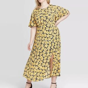 Who What Wear Yellow and Black Floral Polka Dot Maxi Dress NWOT